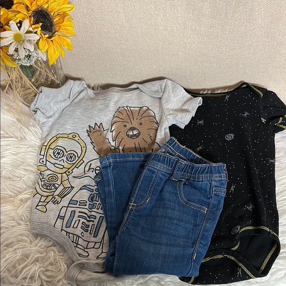 EUC‎ Star Wars Baby Onesies and Jeans Set 18-24months - Picture 1 of 7